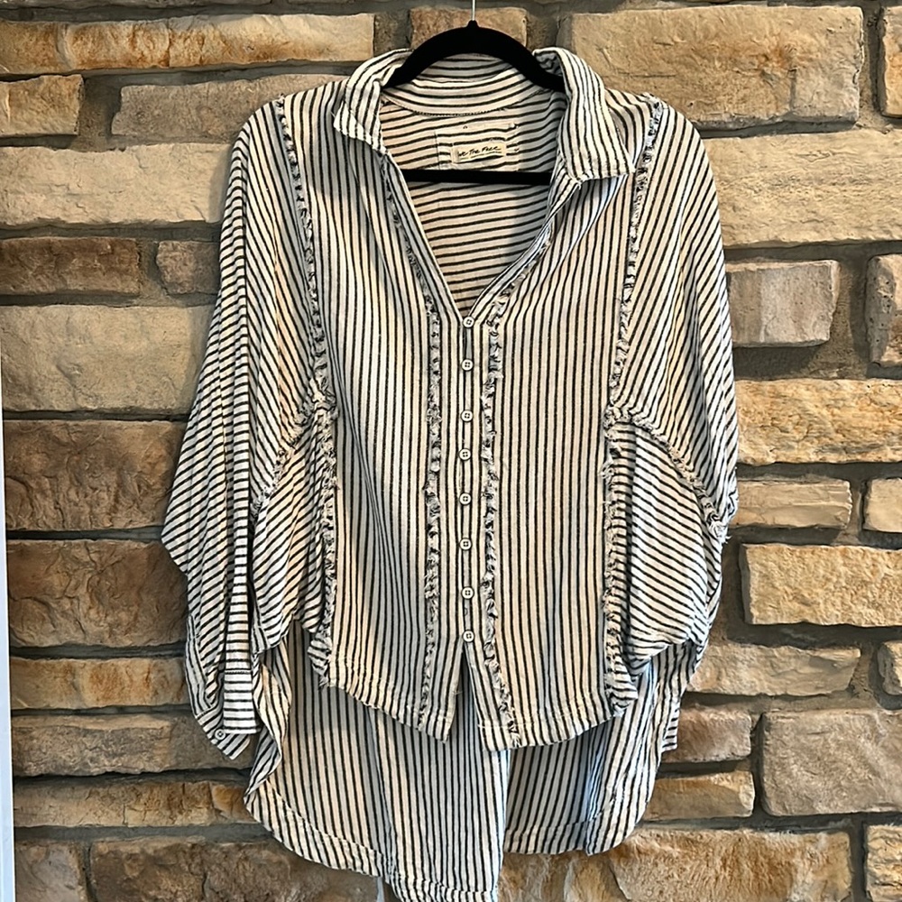 Free People Striped High Low Shirt